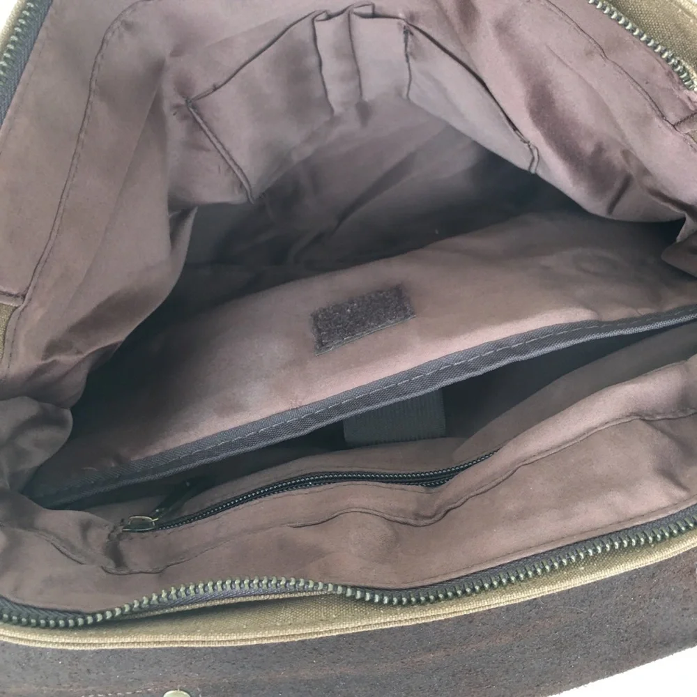 Genuine Leather Brown Canvas Vintage Style Laptop Messenger Bag Satchel